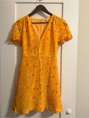 Madewell Yellow Floral V-Neck Mini Dress